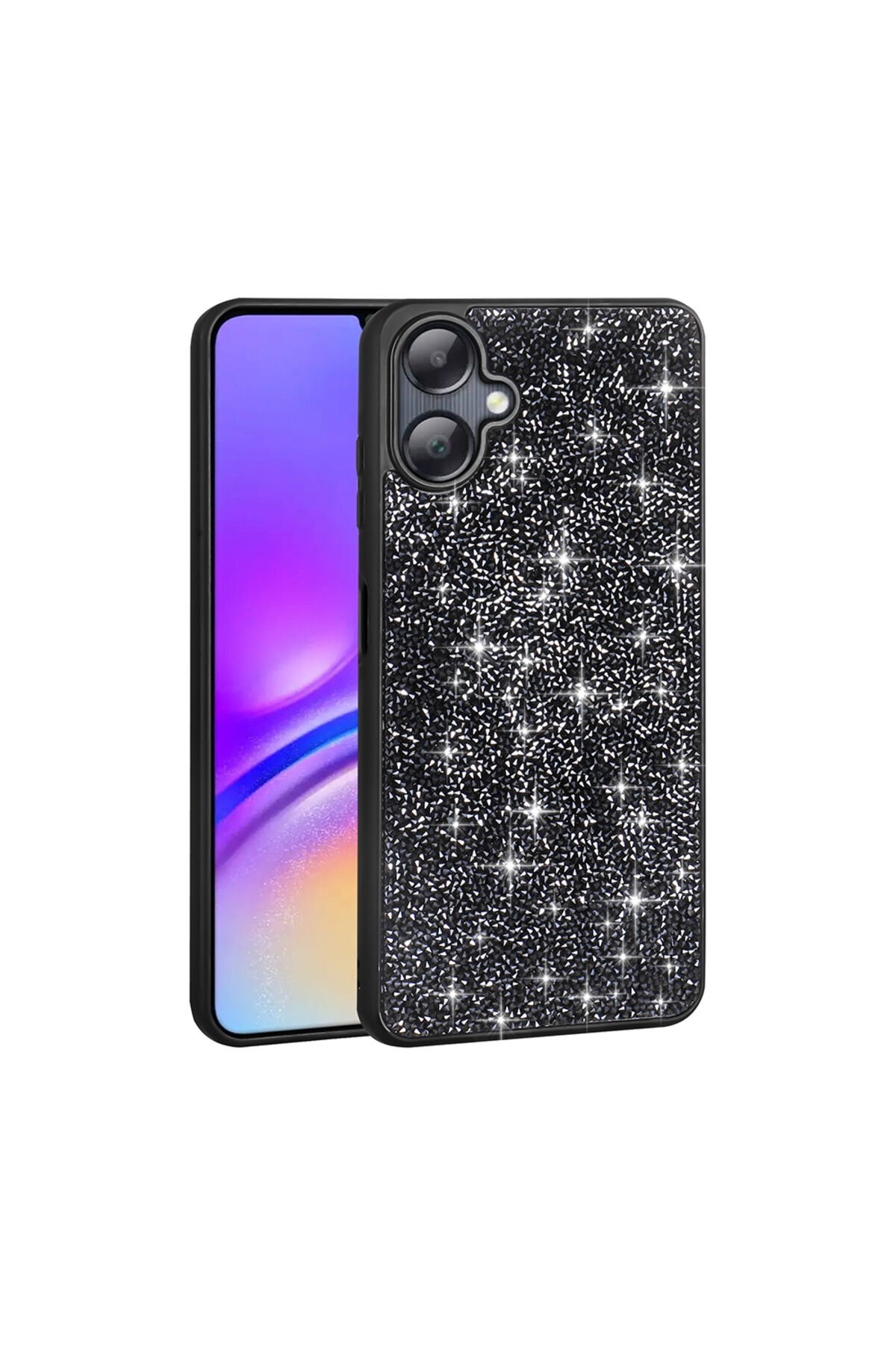 Galaxy A06 Kılıf Parlak Taşlı Tasarım EFR Pırlanta Kapak - Gold Beyaz