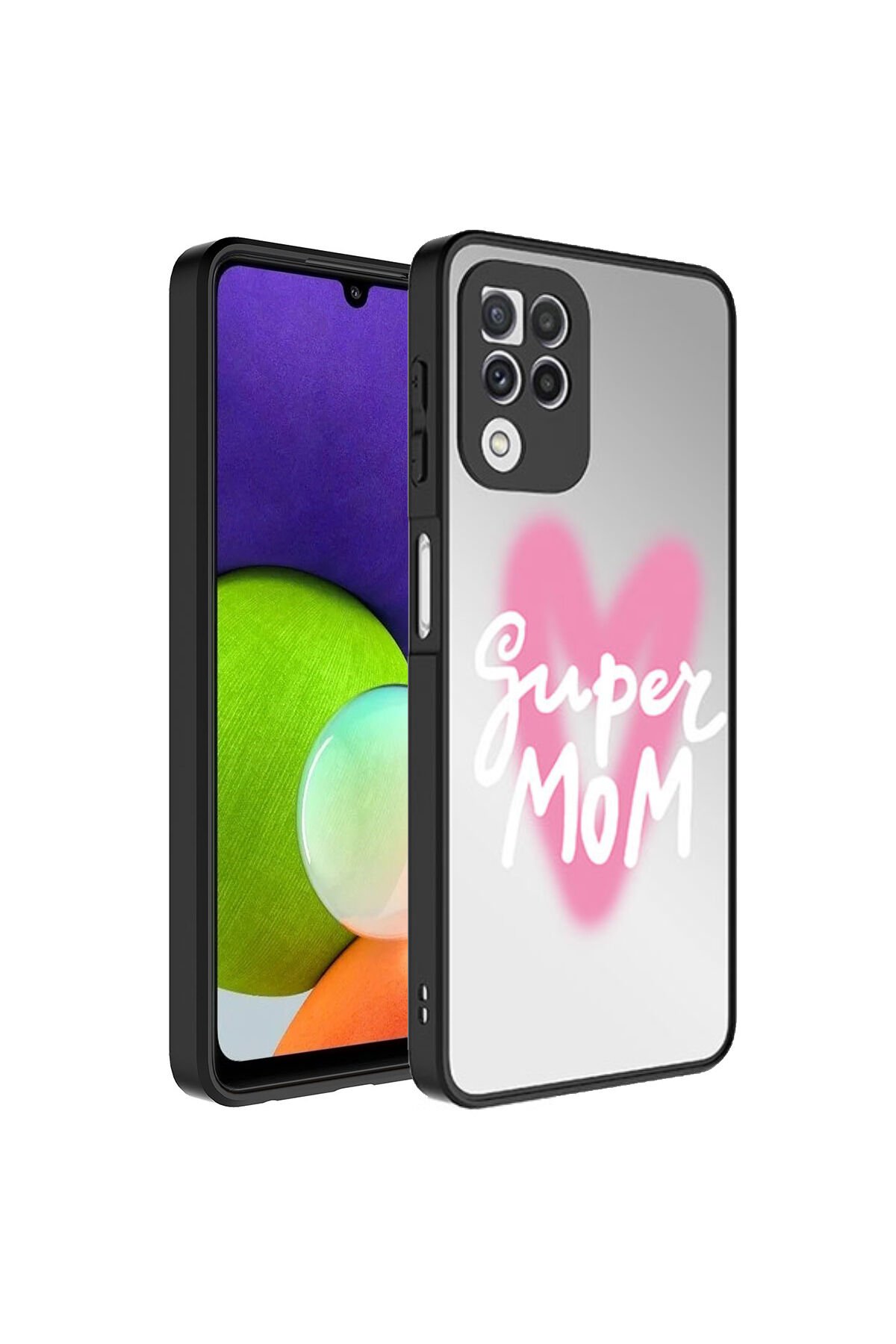 Galaxy A22 4G Kılıf Aynalı Desenli Kamera Korumalı Parlak GNST Mirror Kapak - Süper Anne Süper Anne