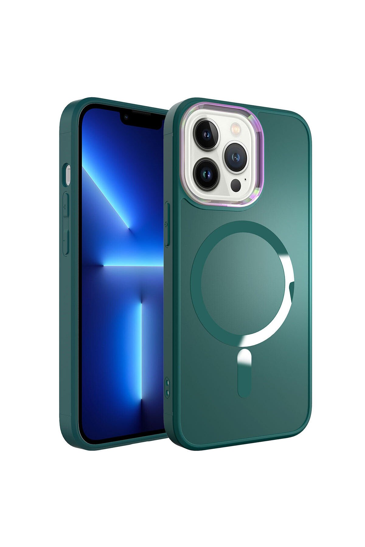 iPhone 12 Pro Uyumlu Magsafe Wireless Şarj Özellikli BSAY Stil Kılıf-Koyu Yeşil