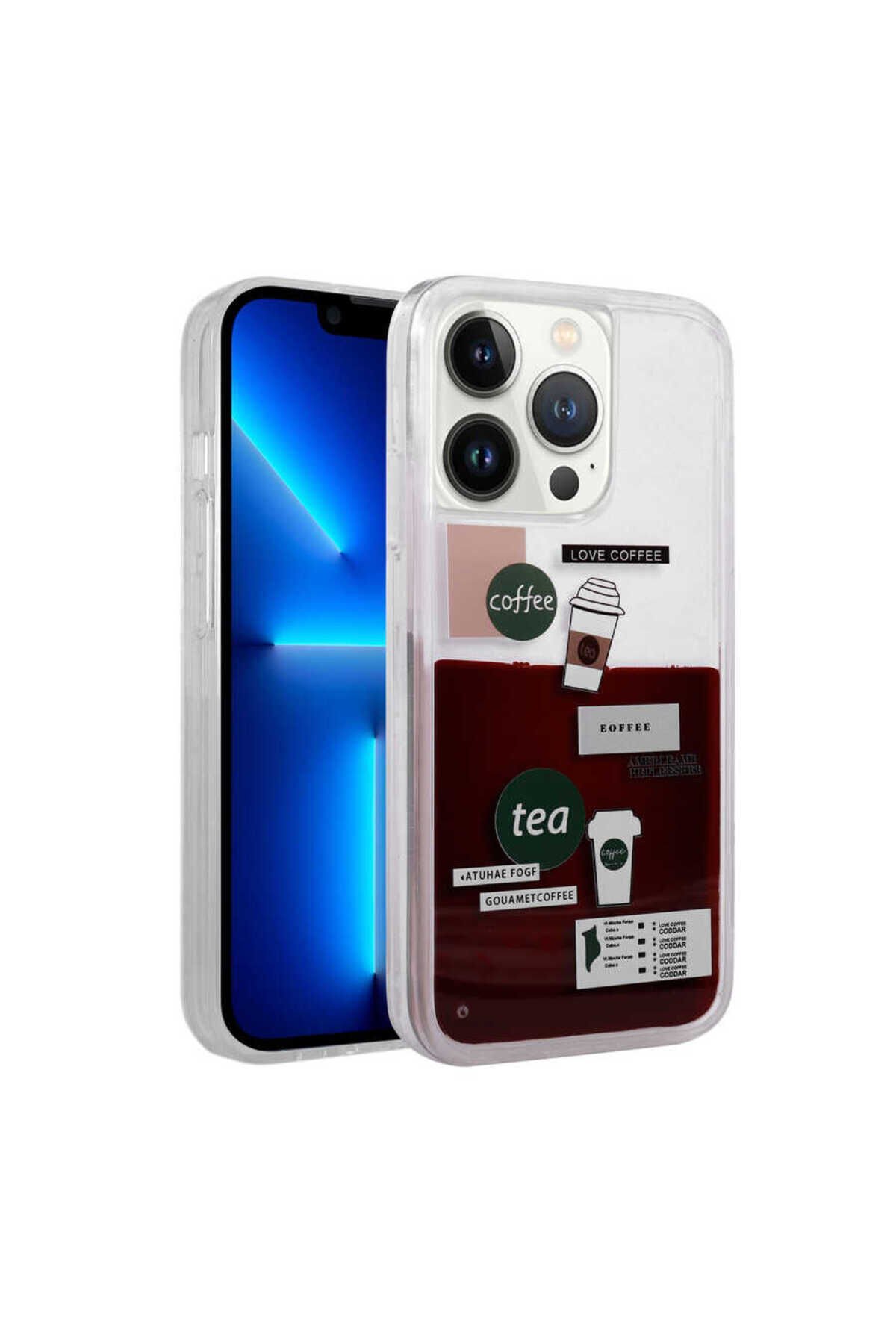iPhone 12 Pro Max Uyumlu Desenli Sıvılı ASMA Drink Silikon Kılıf-NO2