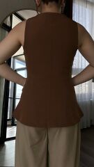 Düğmeli Double Kumaş Yelek Kahverengi - L