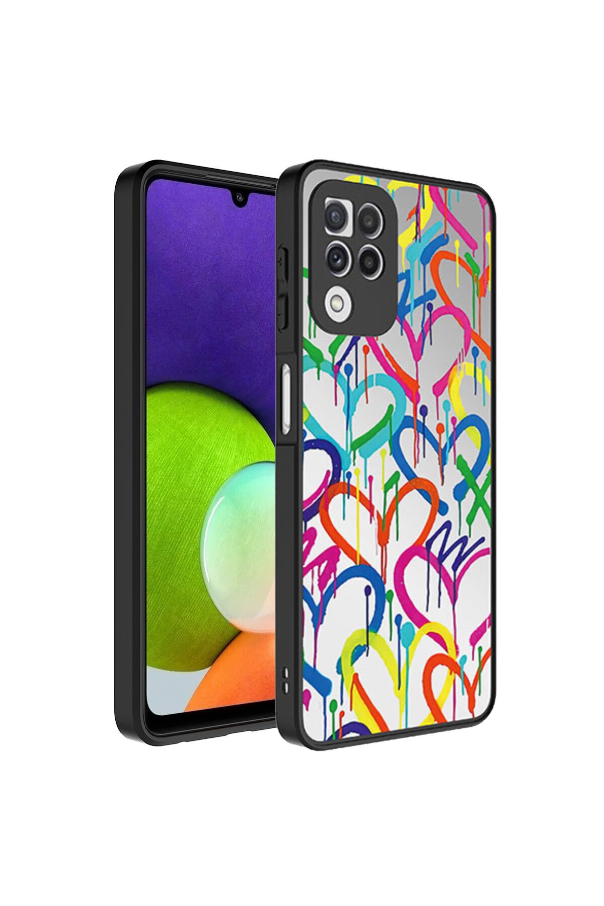 Galaxy A22 4G Kılıf Aynalı Desenli Kamera Korumalı Parlak GZST Mirror Kapak - Ayna Kalp