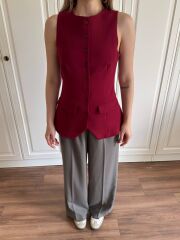 Düğmeli Double Kumaş Yelek Bordo - L