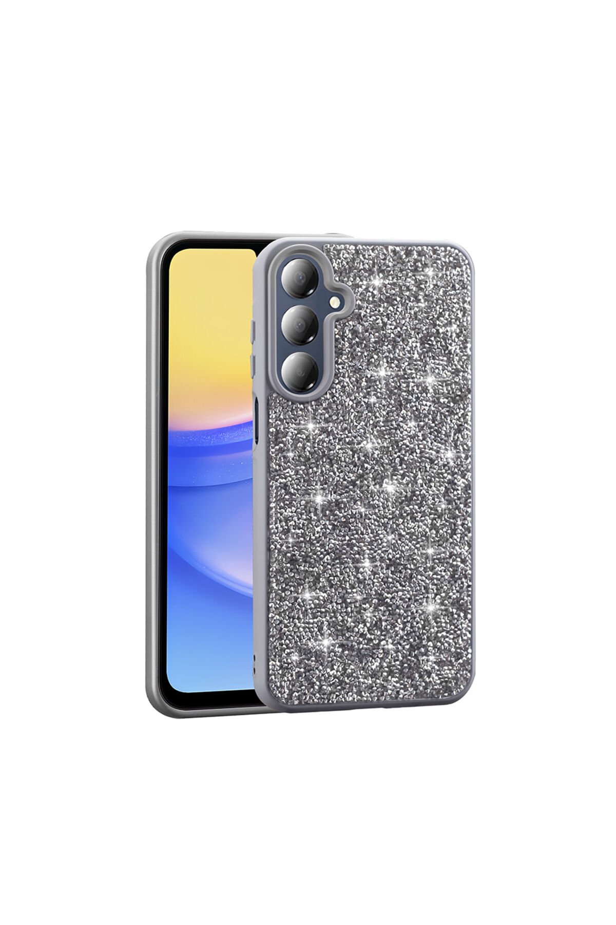 Galaxy A16 Kılıf Parlak Taşlı Tasarım BSAY Pırlanta Kapak - Pembe Gri