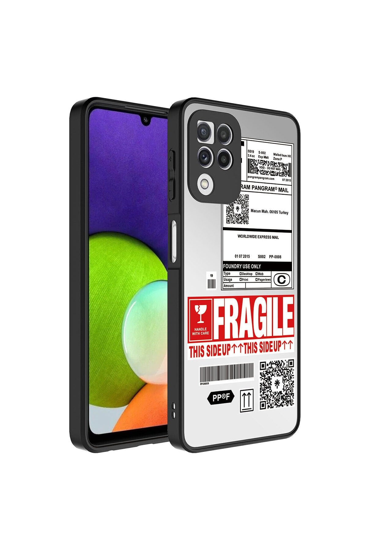 Galaxy A22 4G Kılıf Aynalı Desenli Kamera Korumalı Parlak SBT Mirror Kapak - Fragile Fragile