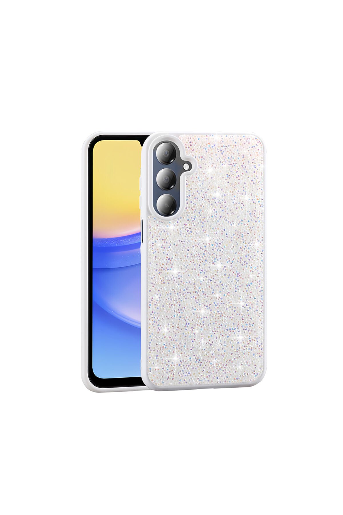 Galaxy A16 Kılıf Parlak Taşlı Tasarım SBT Pırlanta Kapak - Beyaz Beyaz