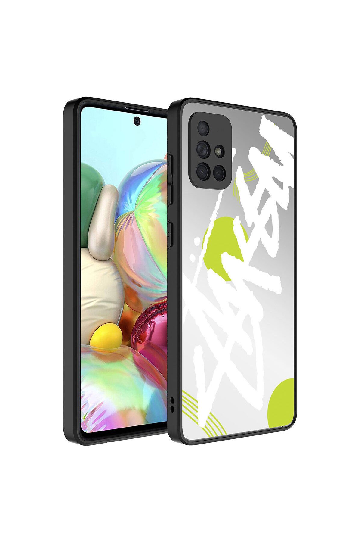 Galaxy A71 Kılıf Aynalı Desenli Kamera Korumalı Parlak BSAY Mirror Kapak - Pati Yazı