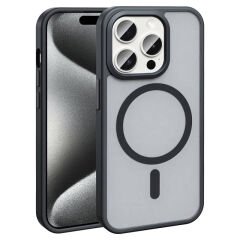 iPhone 15 Pro Kılıf M-safe Şarj Özellikli Mat Arka Yüzey Zore Sio Kılıf Gri