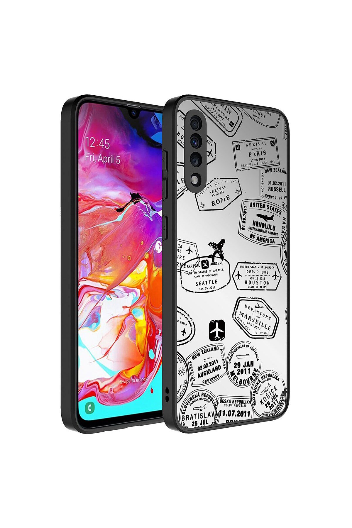 Galaxy A70 Kılıf Aynalı Desenli Kamera Korumalı Parlak BSAY Mirror Kapak - Seyahat Seyahat
