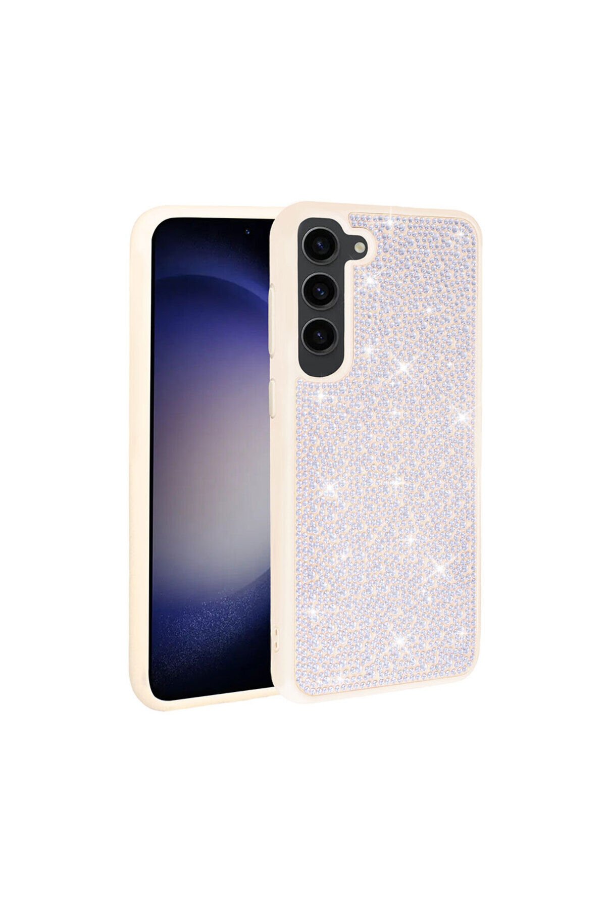 Galaxy S23 Uyumlu Parlak Taşlı Tasarım ASMA Ston Kılıf-Beyaz