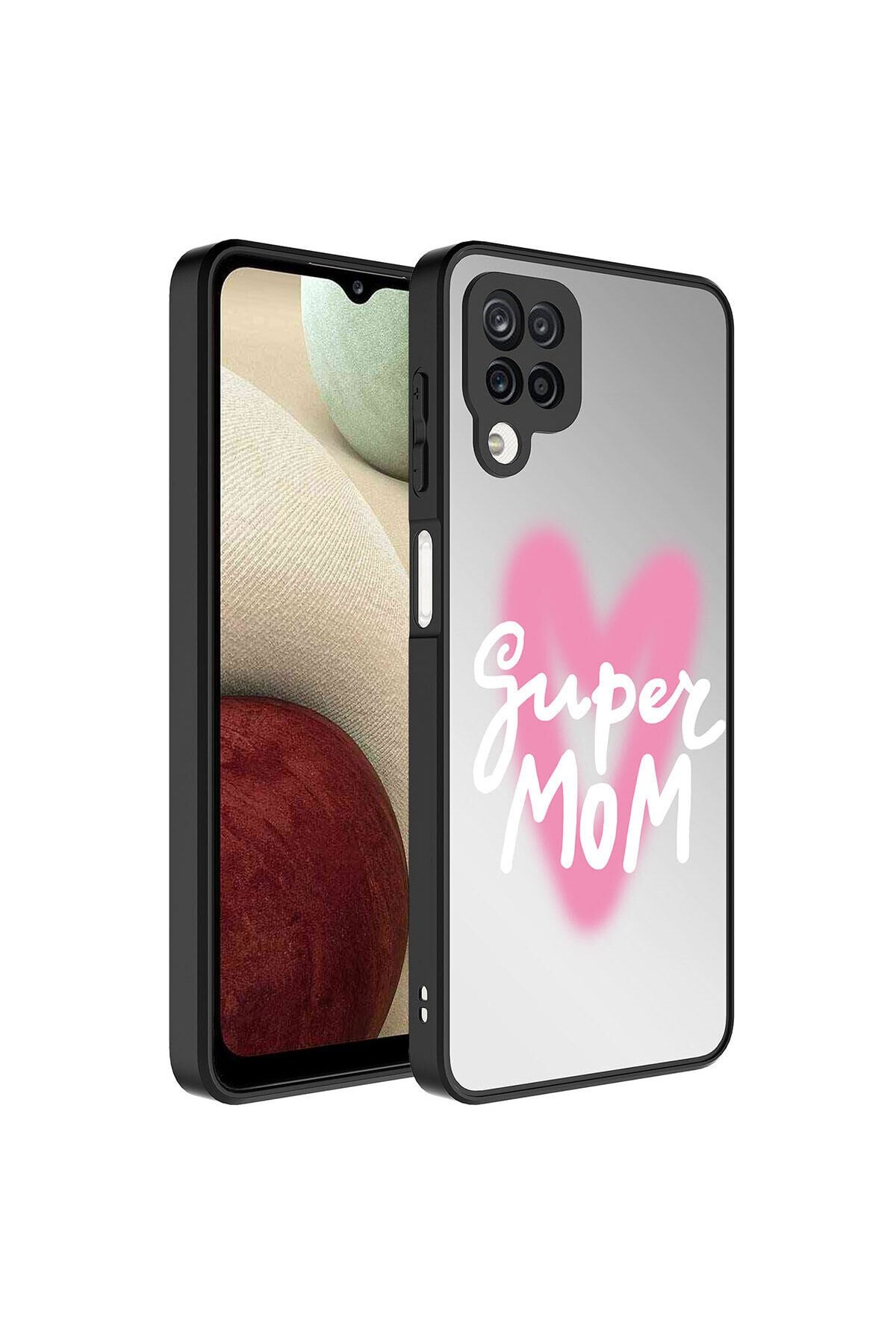 Galaxy A12 Kılıf Aynalı Desenli Kamera Korumalı Parlak BSAY Mirror Kapak - Süper Anne Süper Anne