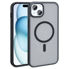 iPhone 15 Kılıf M-safe Şarj Özellikli Mat Arka Yüzey Zore Sio Kılıf Siyah