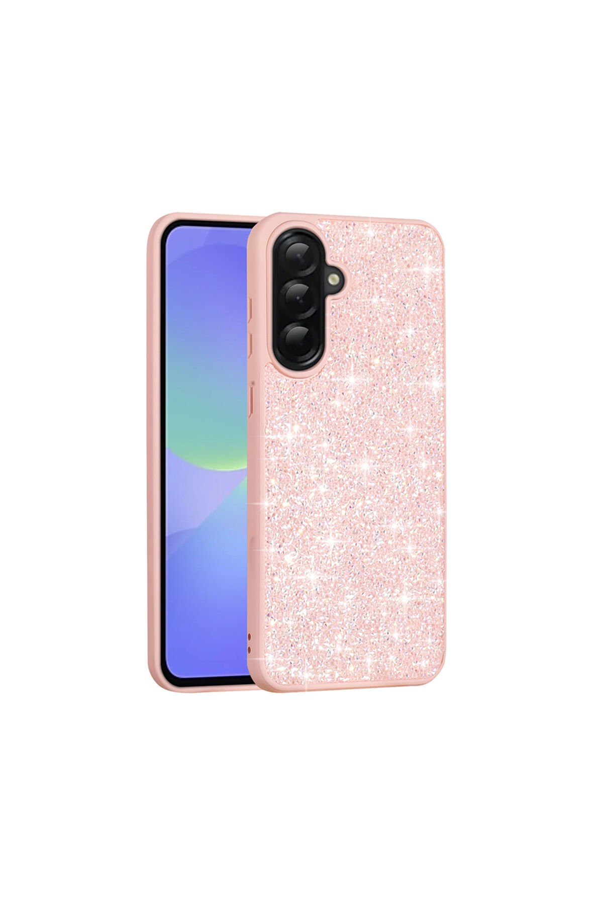 Galaxy A36 Kılıf Parlak Taşlı Tasarım BSAY Pırlanta Kapak - Gold Pembe