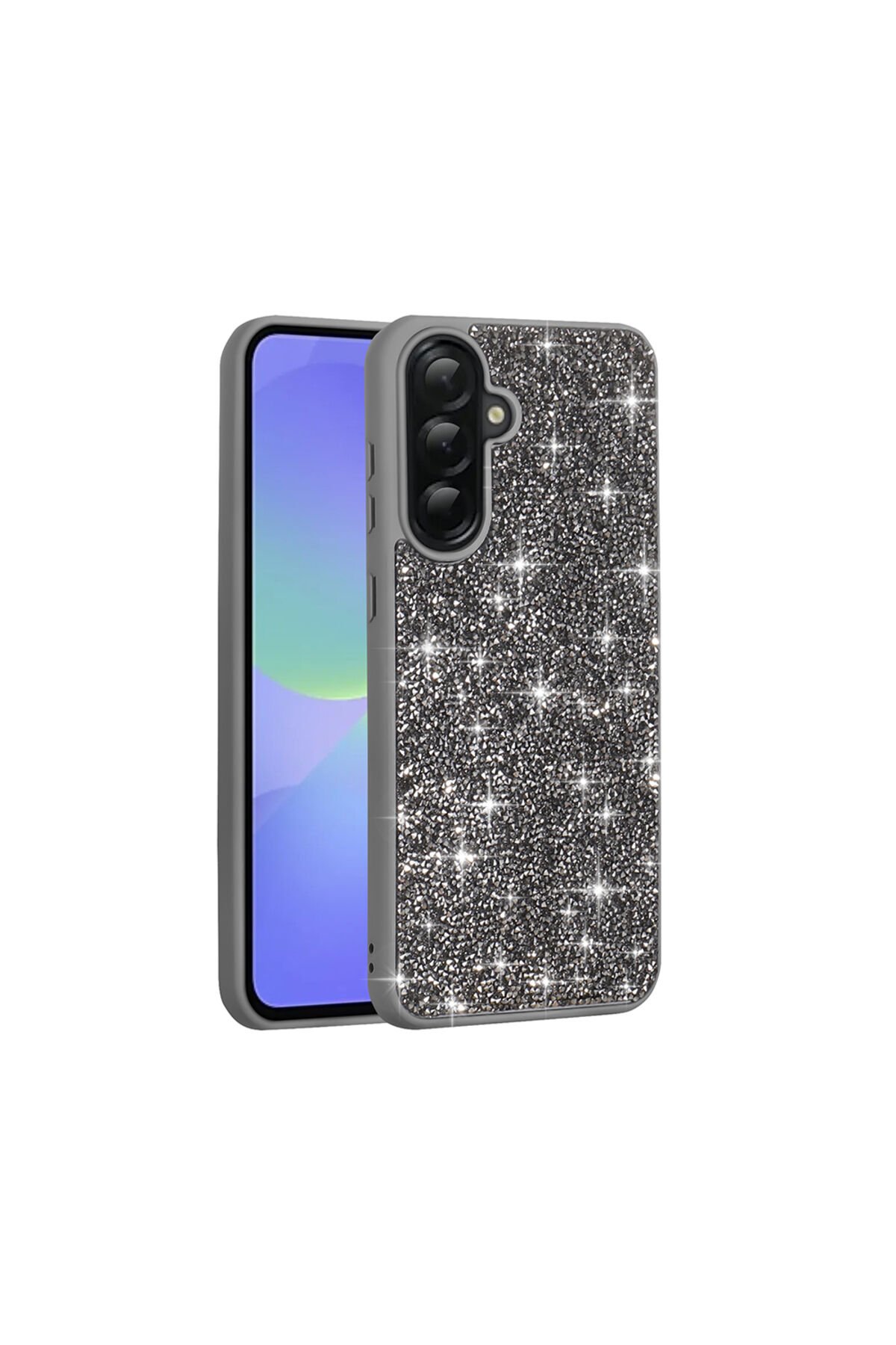 Galaxy A36 Kılıf Parlak Taşlı Tasarım BSAY Pırlanta Kapak - Gold Gri