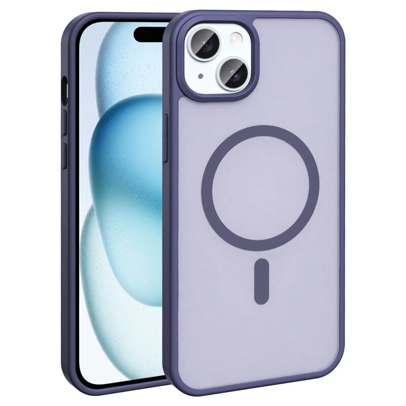 iPhone 15 Kılıf M-safe Şarj Özellikli Mat Arka Yüzey Zore Sio Kılıf Mor