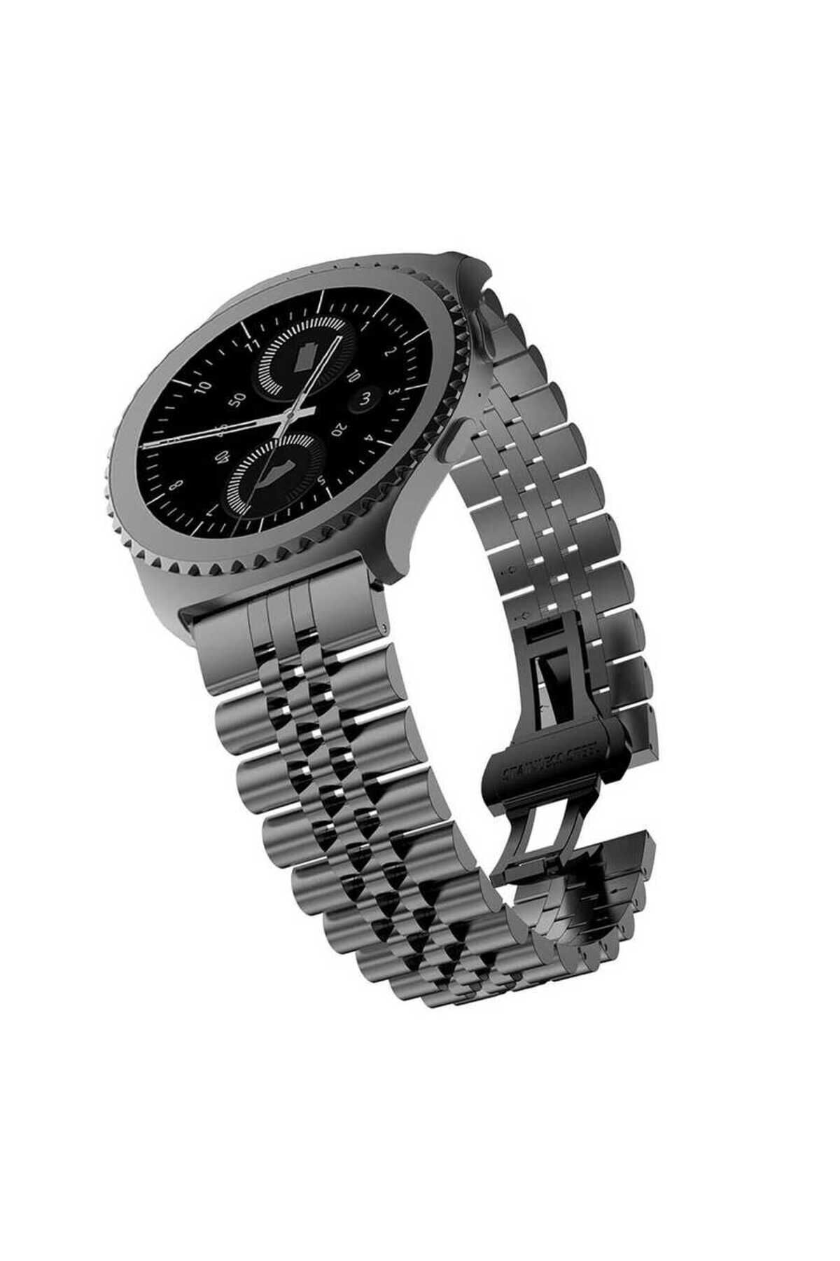 Huawei GT2 46mm Uyumlu KRD-36 22mm Metal BSAY Kordon-Gümüş Siyah