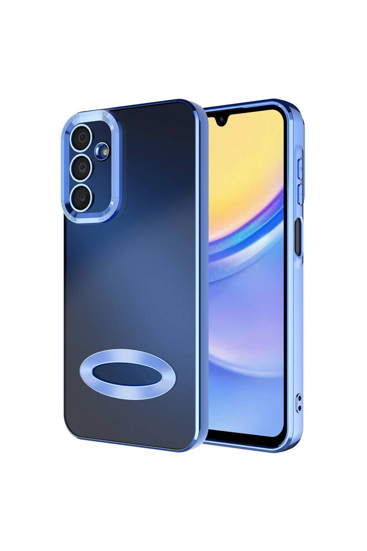 Galaxy A15 Kılıf Kamera Korumalı Logo Gösteren BSAY Omega Kapak - Derin Mor Sierra Mavi