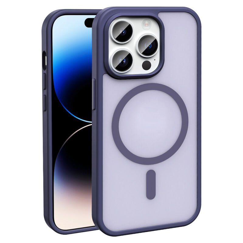 iPhone 14 Pro Max Kılıf M-safe Şarj Özellikli Mat Arka Yüzey Zore Sio Kılıf Lacivert