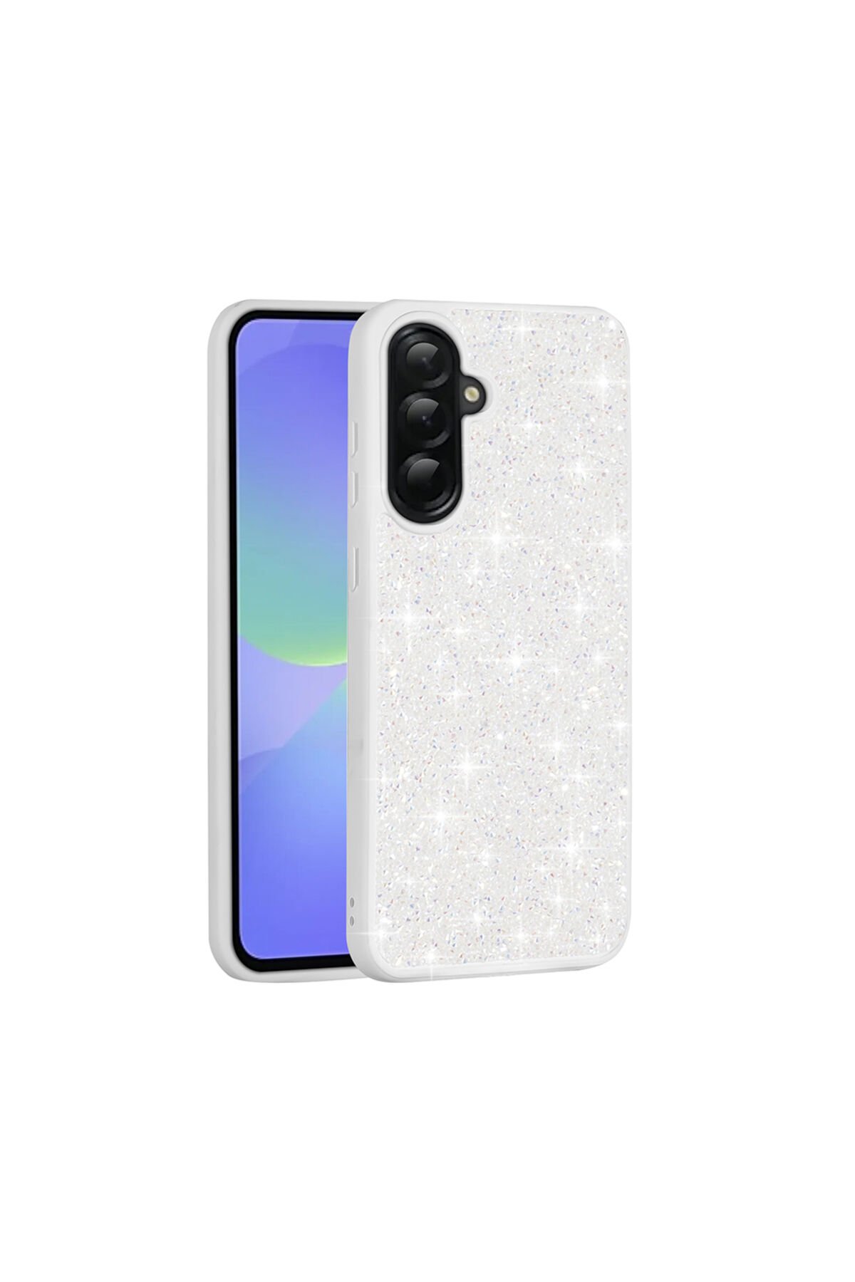 Galaxy A56 Kılıf Parlak Taşlı Tasarım BSAY Pırlanta Kapak - Pembe Beyaz