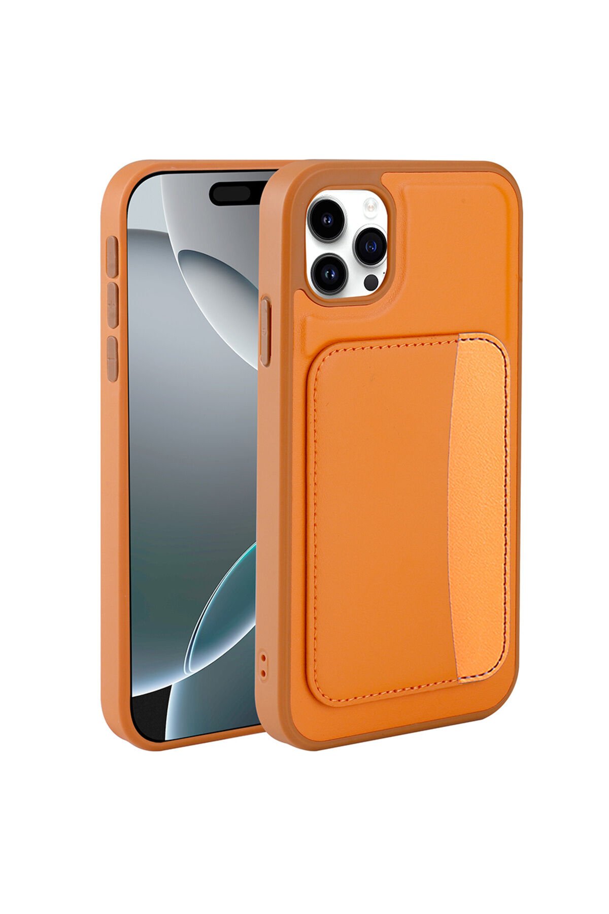 iPhone 11 Kılıf Kartlıklı BSAY X-Kart Silikon Kapak - Koyu Gri Turuncu