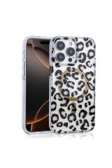 iPhone 16 Pro Max Uyumlu Kılıf Magsafe Şarj Özellikli BSAY Jago Kapak-Beyaz Siyah-Kahverengi