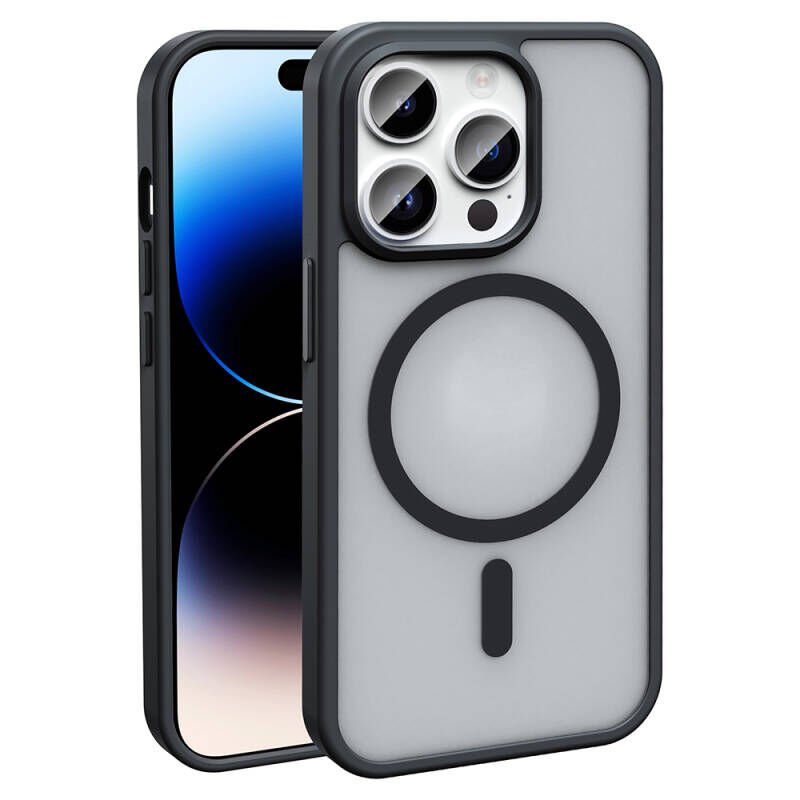 iPhone 14 Pro Max Kılıf M-safe Şarj Özellikli Mat Arka Yüzey Zore Sio Kılıf Siyah