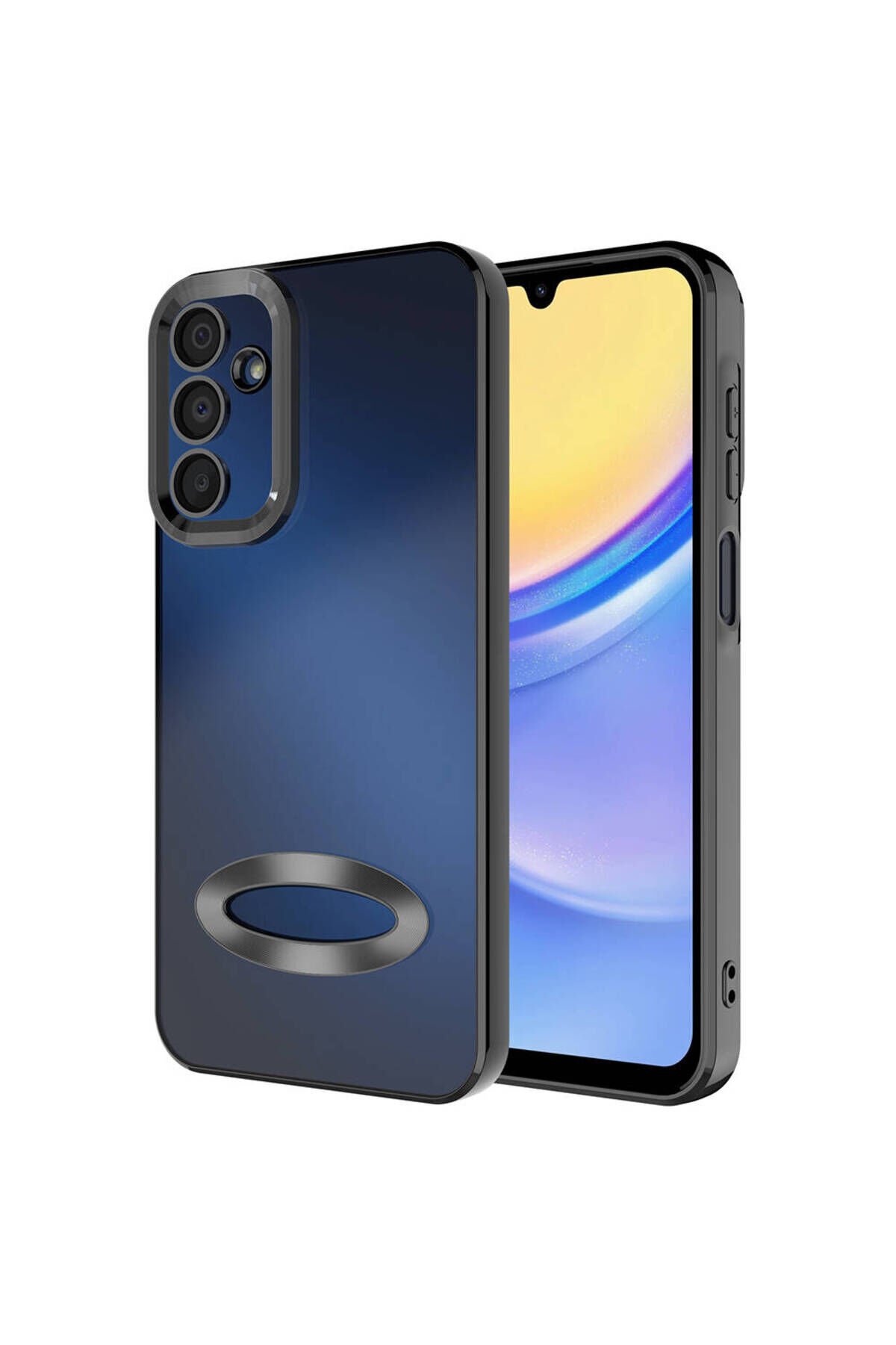 Galaxy A15 Kılıf Kamera Korumalı Logo Gösteren BSAY Omega Kapak - Derin Mor Siyah