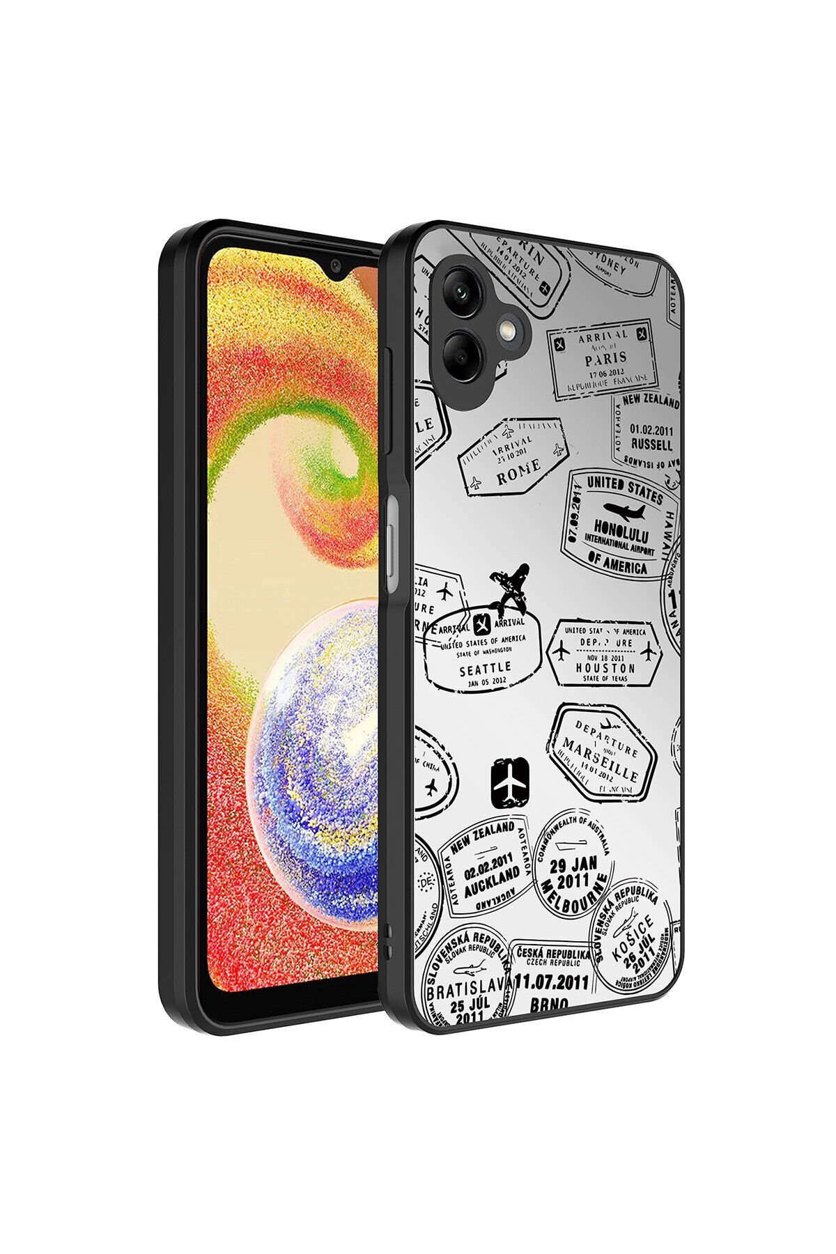 Galaxy A04 Kılıf Aynalı Desenli Kamera Korumalı Parlak BSAY Mirror Kapak - Seyahat Seyahat
