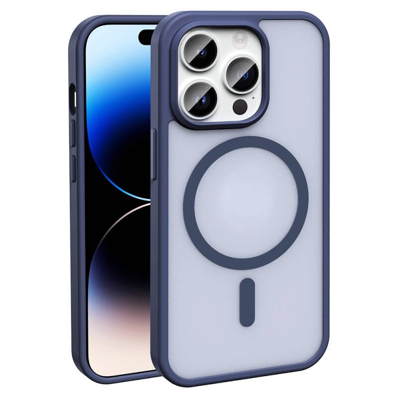 iPhone 14 Pro Max Kılıf M-safe Şarj Özellikli Mat Arka Yüzey Zore Sio Kılıf Lacivert