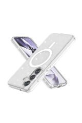 Galaxy S25 Plus Kılıf Magsafe Şarj Özellikli Parlayan Simli Saydam Renkli BSAY Allstar Kapak - Pembe
