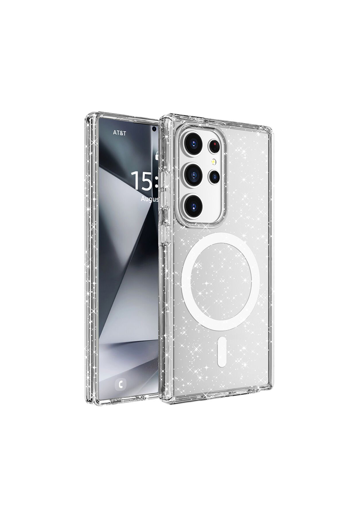 Galaxy S25 Ultra Kılıf Magsafe Şarj Özellikli Parlayan Simli Saydam Renkli BSAY Allstar Kapak - Şeff