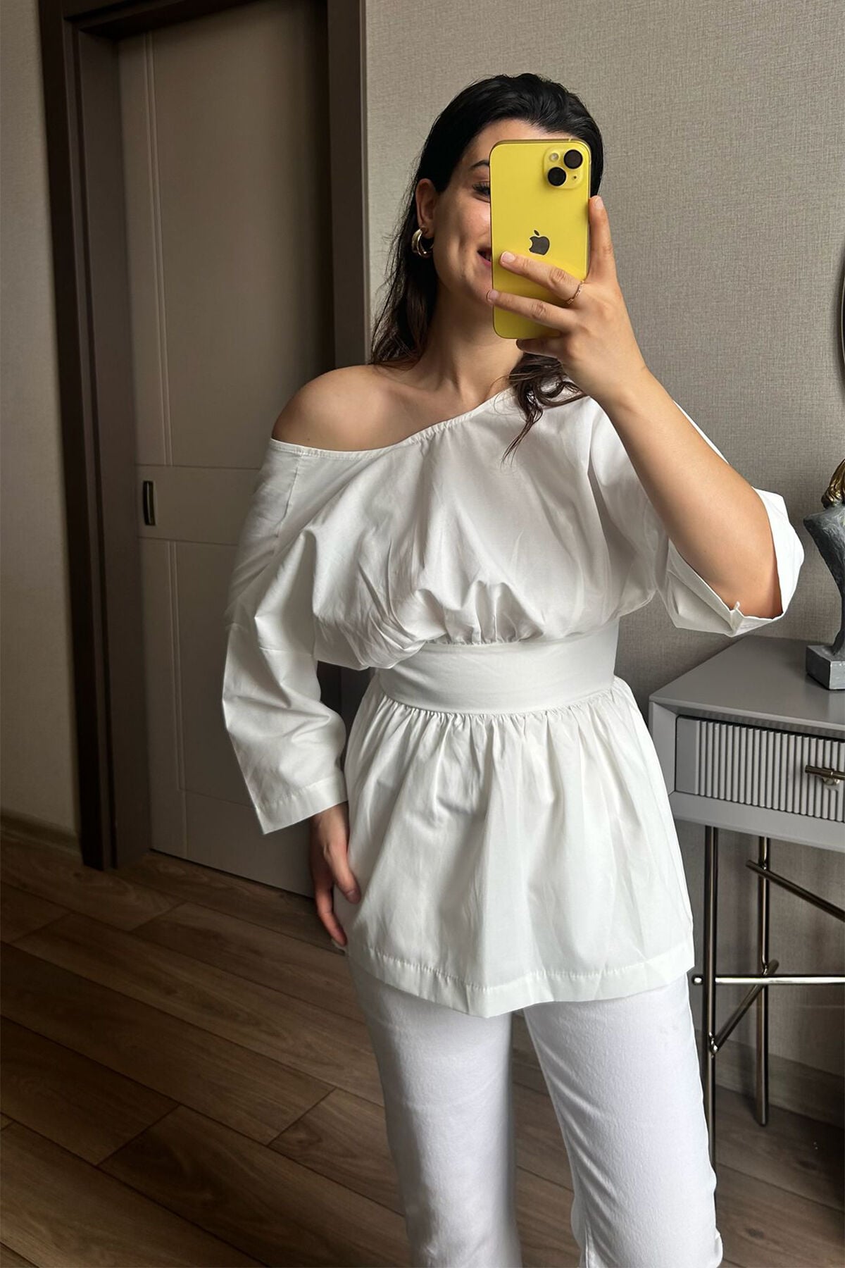 Sırt Dekolteli Poplin Gömlek Beyaz - XS