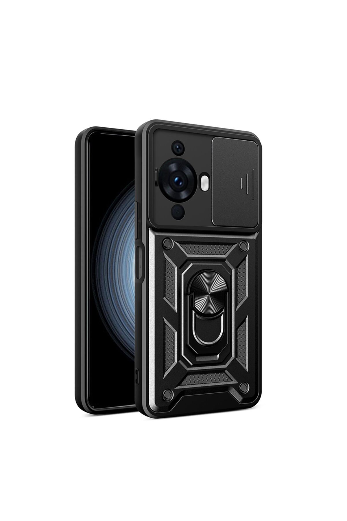 Huawei Nova 12S Uyumlu Kılıf Magnetik Standlı Kamera Korumalı BSAY Sürgülü Vega Kapak-Lacivert Siyah