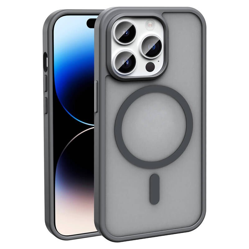 iPhone 14 Pro Kılıf M-safe Şarj Özellikli Mat Arka Yüzey Zore Sio Kılıf Gri