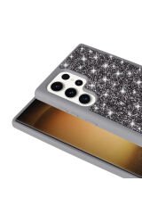 Galaxy S22 Ultra Kılıf Parlak Taşlı Tasarım BSAY Pırlanta Kapak - Gri Gri