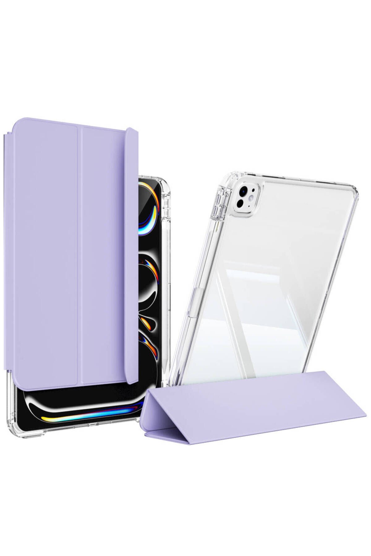 iPad Pro 11 2024 Kılıf Magnetik Ayrılabilen Airbagli Uyumlu BSAY Sliding Tablet Kılıfı-Lavender Lavender