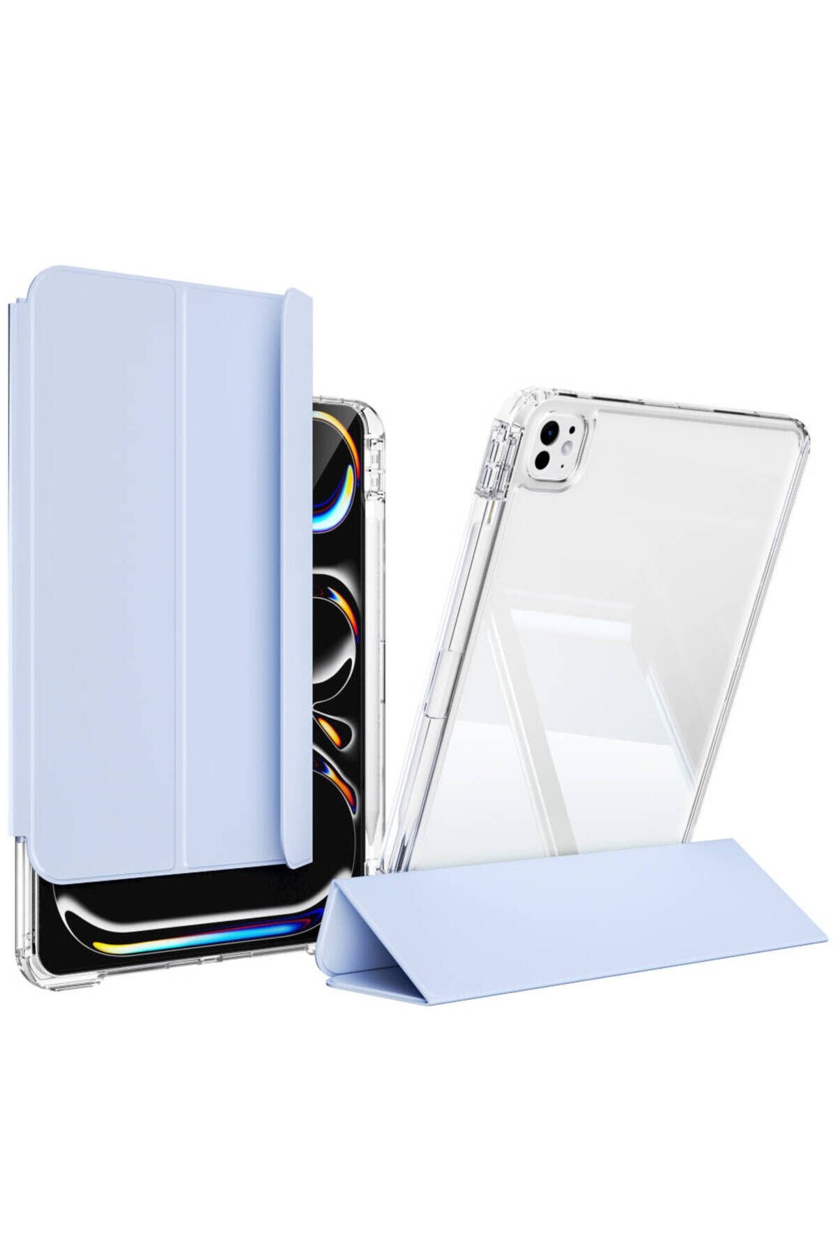 iPad Pro 11 2024 Kılıf Magnetik Ayrılabilen Airbagli Uyumlu BSAY Sliding Tablet Kılıfı-Mavi Açık Mavi Açık