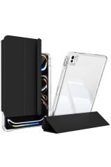 iPad Pro 13 2024 Kılıf Magnetik Ayrılabilen Airbagli Uyumlu BSAY Sliding Tablet Kılıfı-Siyah Siyah