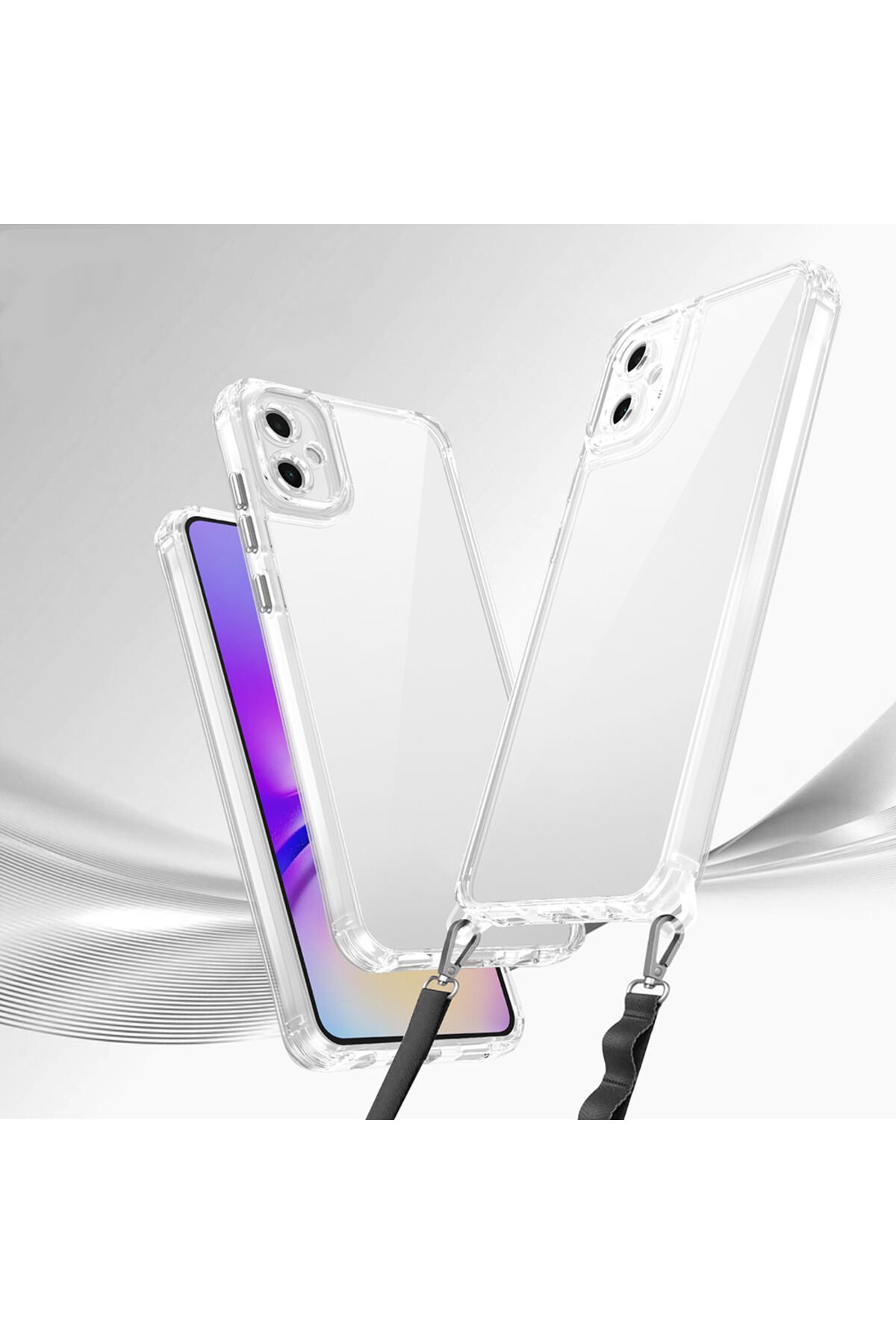 Galaxy A06 Uyumlu Kılıf Airbagli Takılabilir Askı Aparatlı BSAY Snap Silikon Kapak-Şeffaf Şeffaf