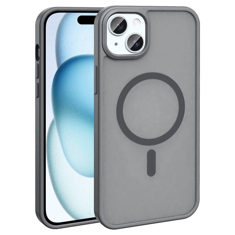 iPhone 14 Kılıf M-safe Şarj Özellikli Mat Arka Yüzey Zore Sio Kılıf Gri