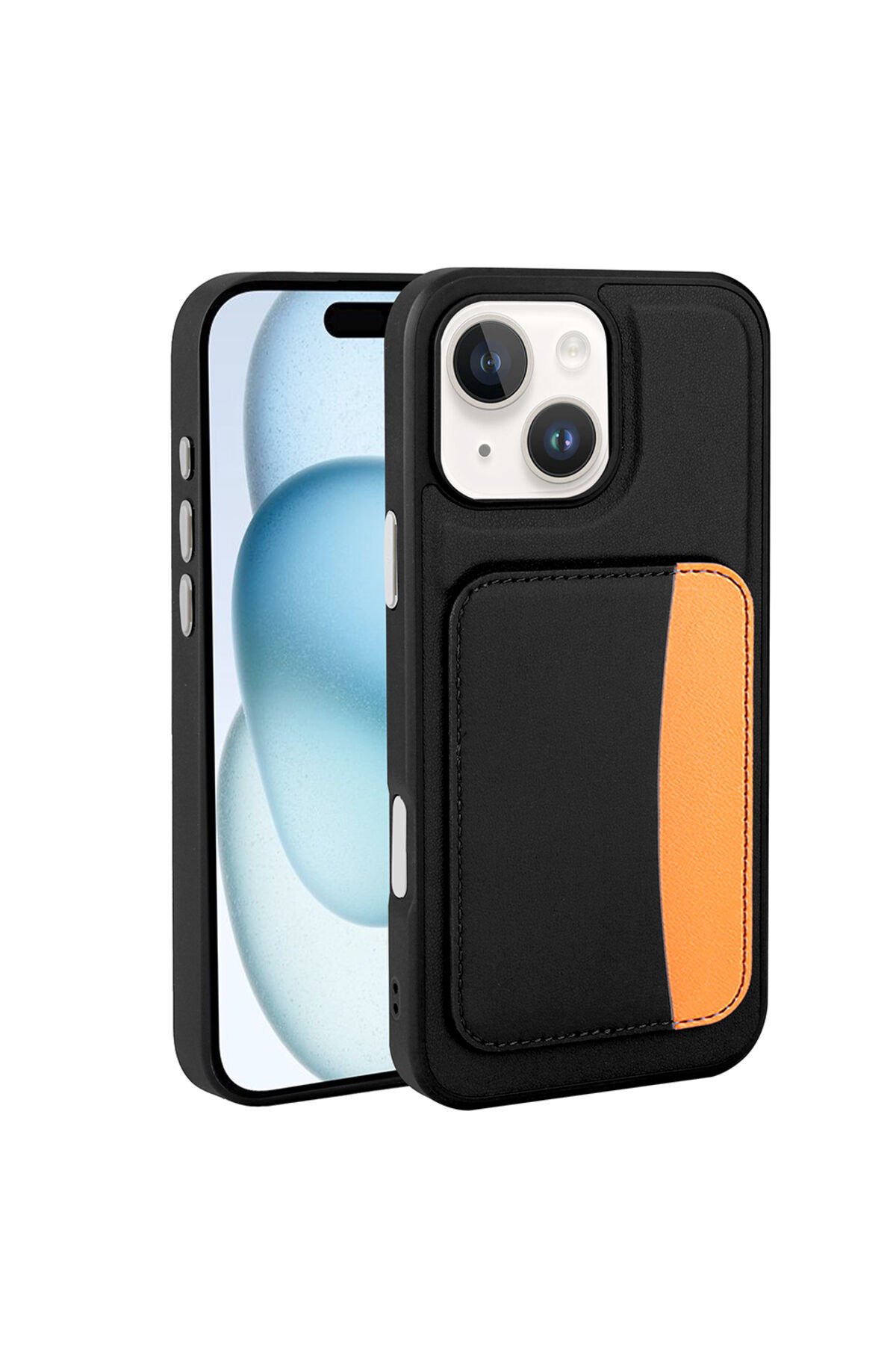 iPhone 14 Kılıf Kartlıklı BSAY X-Kart Silikon Kapak - Koyu Gri Siyah