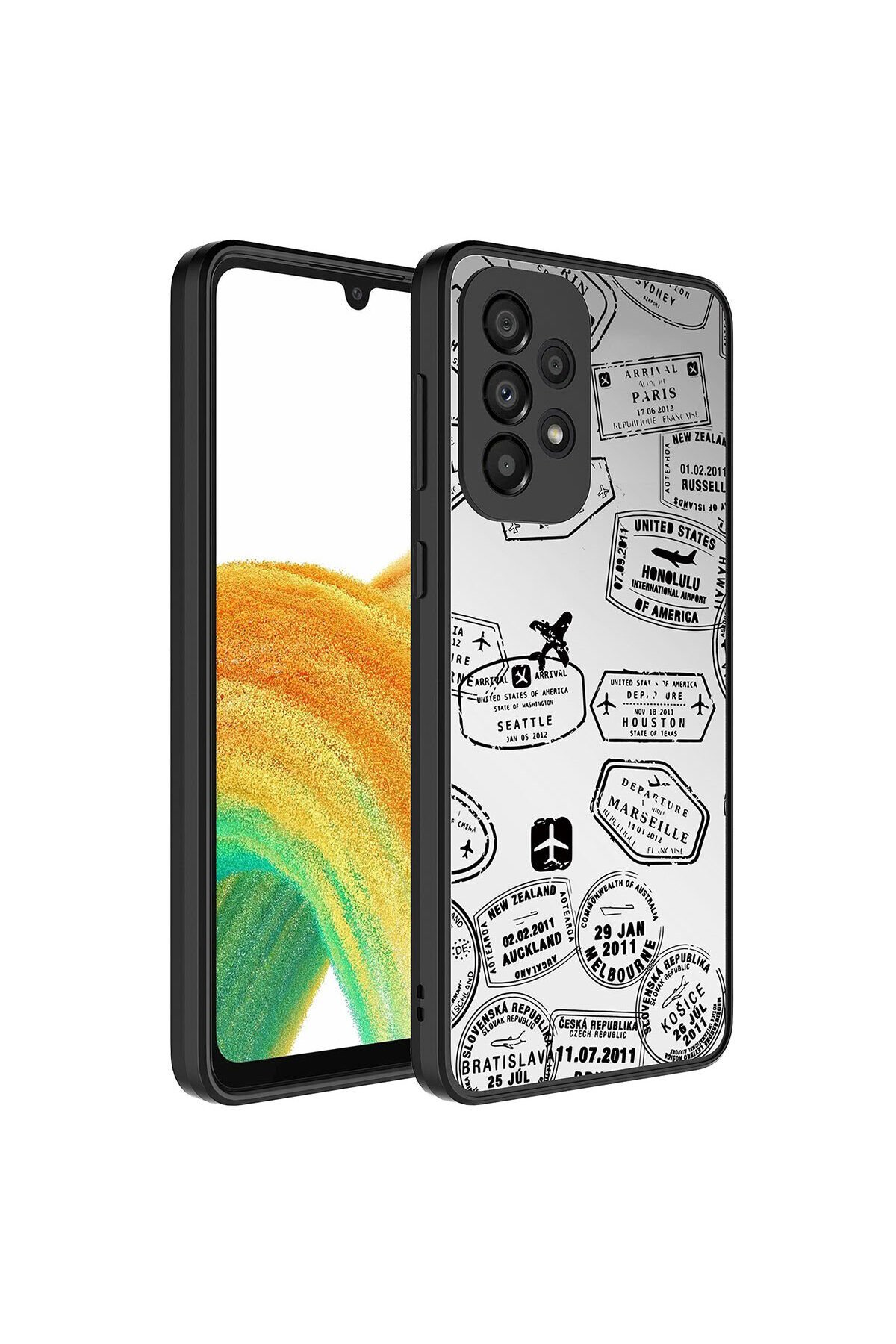 Galaxy A33 5G Kılıf Aynalı Desenli Kamera Korumalı Parlak BSAY Mirror Kapak - Yazı Seyahat