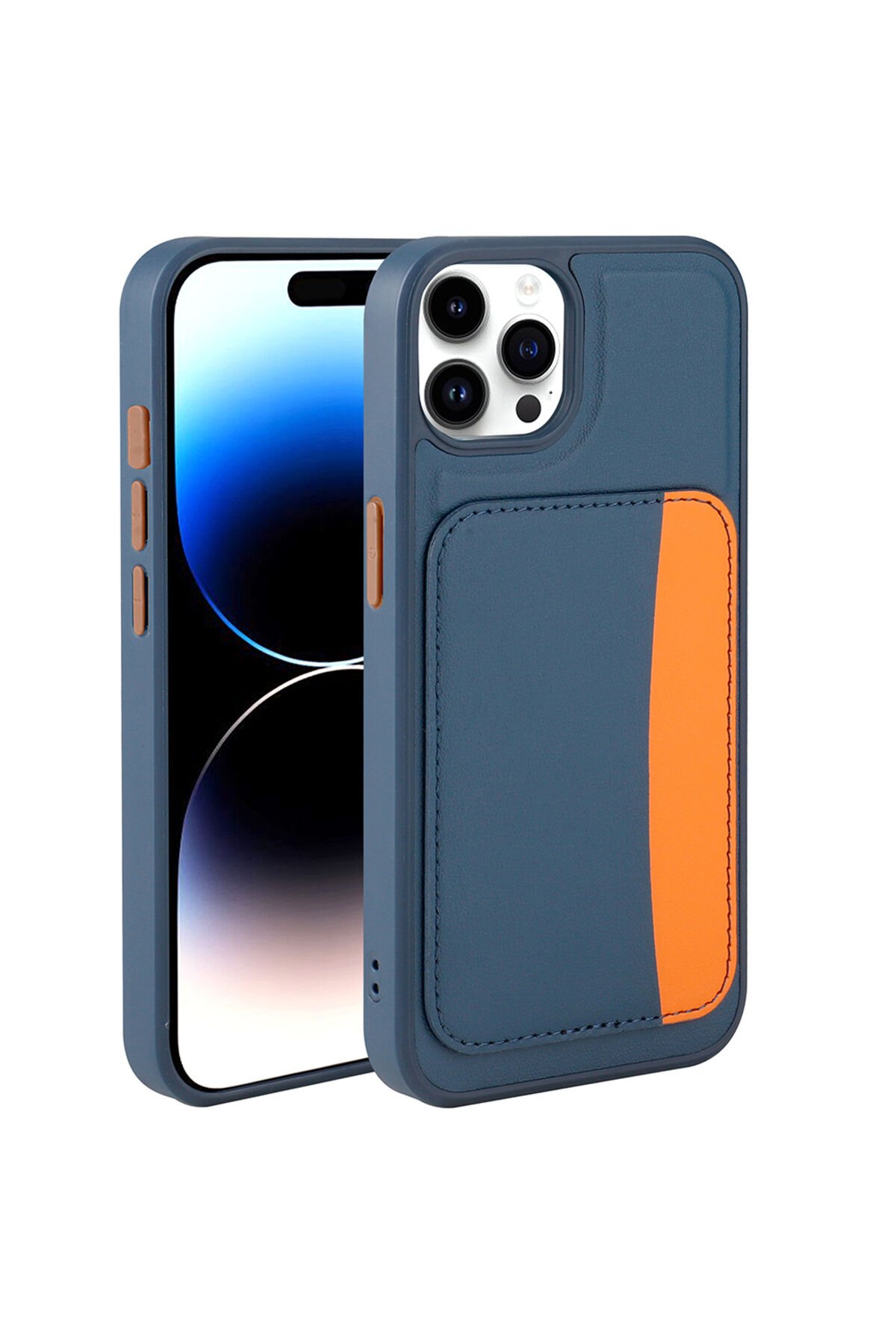 iPhone 14 Pro Max Kılıf Kartlıklı BSAY X-Kart Silikon Kapak - Lacivert Lacivert