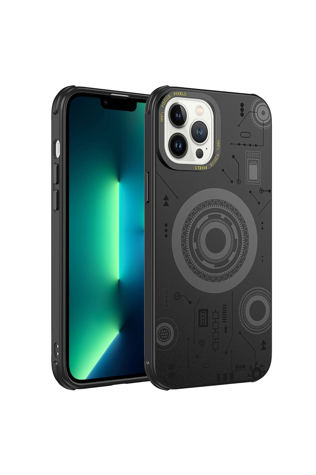 iPhone 13 Pro Max Uyumlu BSAY Wireless Şarj Özellikli Desenli Hot Kılıf-Siyah