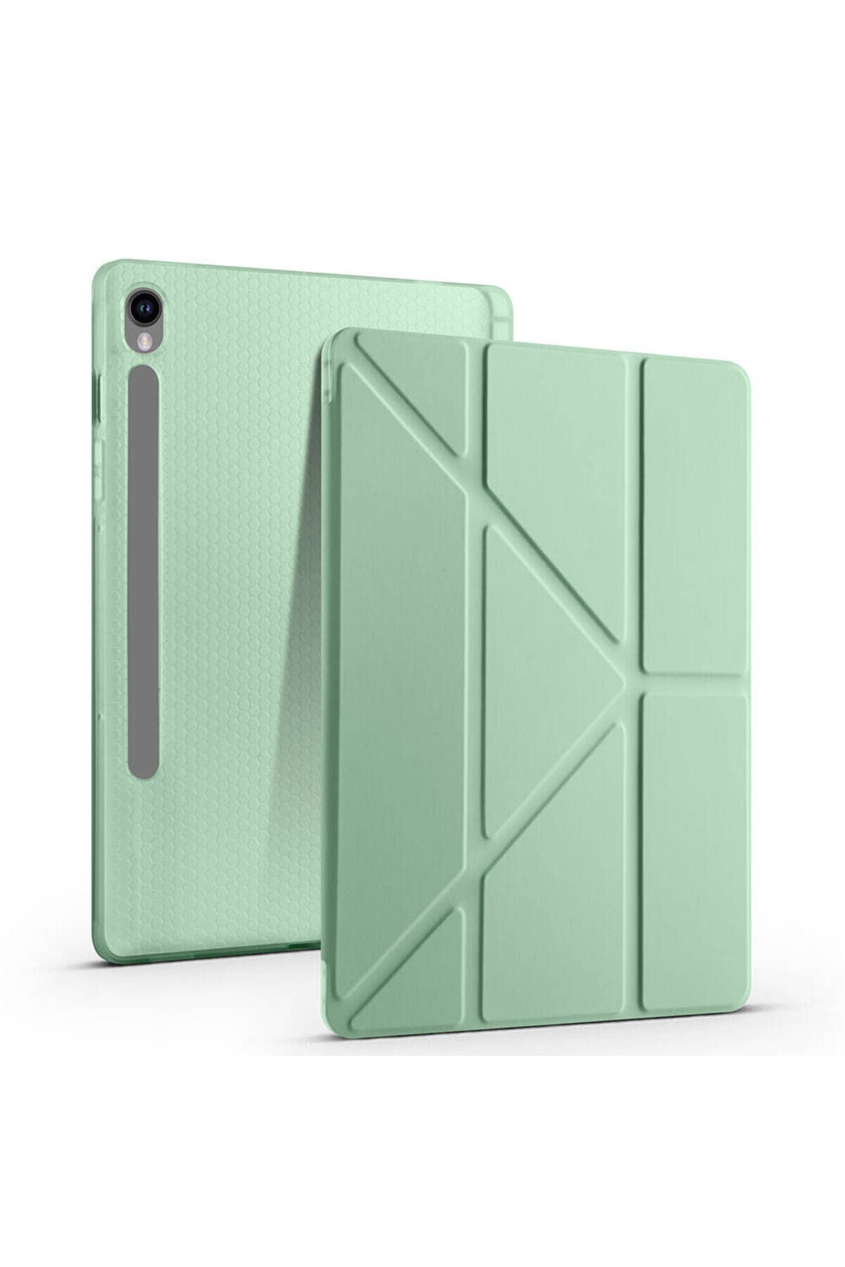 Galaxy Tab S9 FE Kılıf Uyumlu BSAY Tri Folding Kalem Bölmeli Standlı Kılıf-Gri Gri