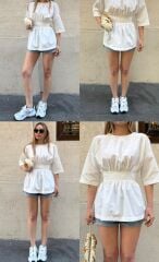 Sırt Dekolteli Poplin Gömlek Beyaz - L