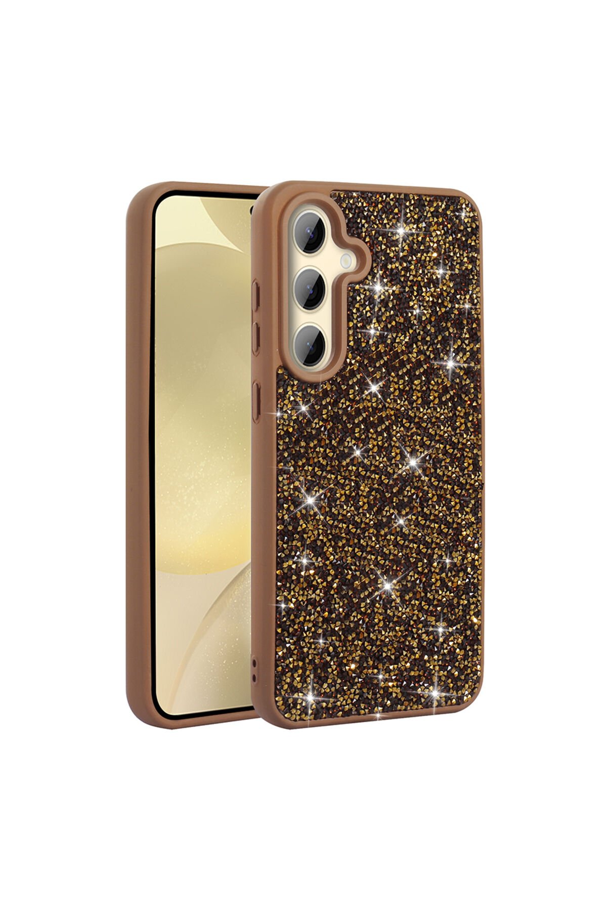 Galaxy S25 Kılıf Parlak Taşlı Tasarım BSAY Pırlanta Kapak - Pembe Gold