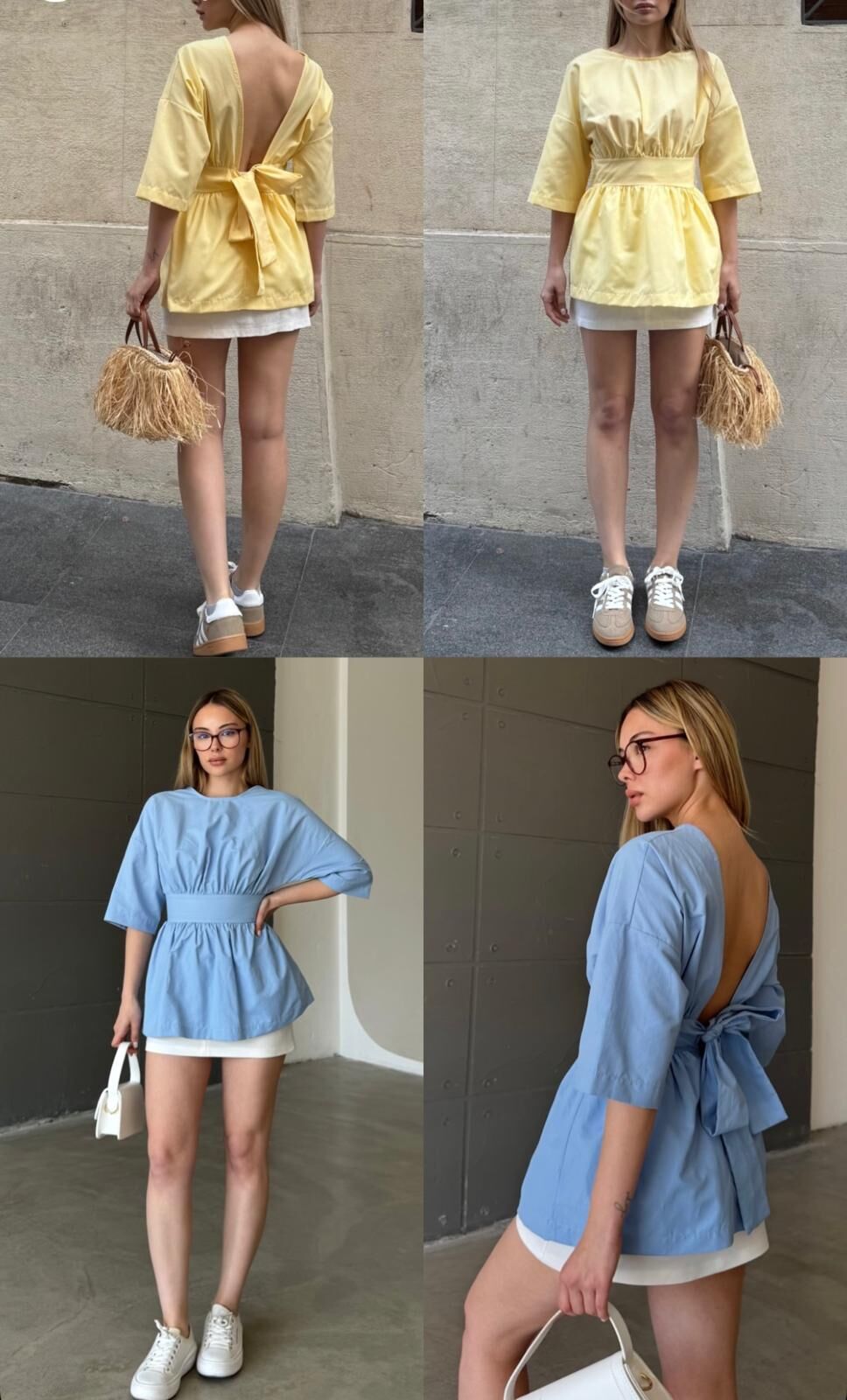 Sırt Dekolteli Poplin Gömlek Sarı - L