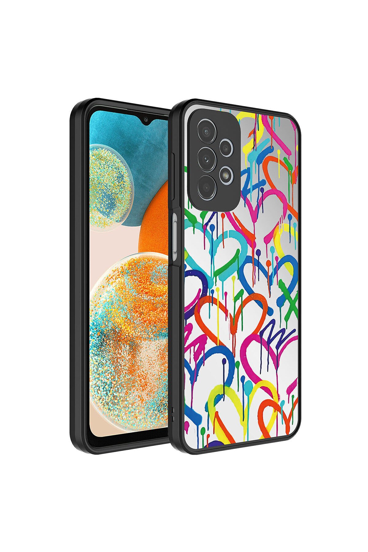 Galaxy A53 5G Kılıf Aynalı Desenli Kamera Korumalı Parlak BSAY Mirror Kapak - Kalp Kalp