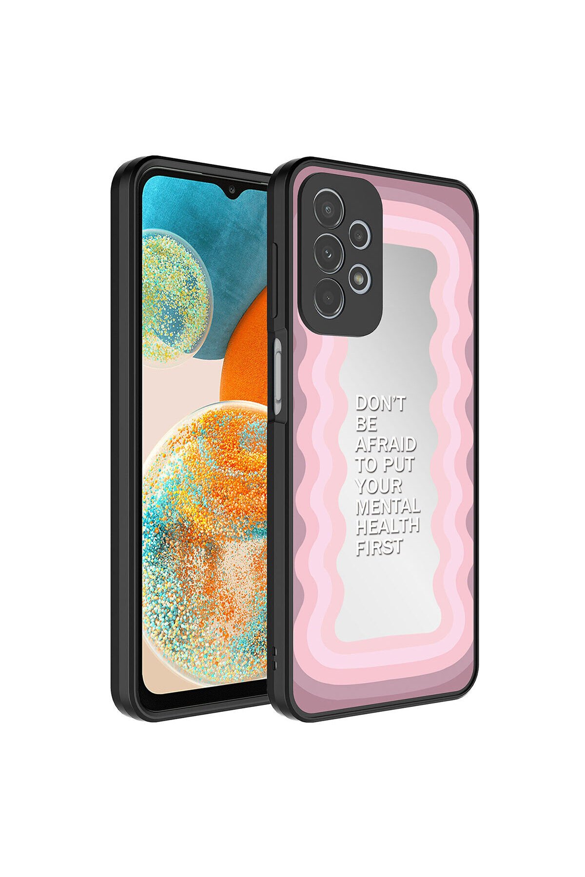 Galaxy A53 5G Kılıf Aynalı Desenli Kamera Korumalı Parlak BSAY Mirror Kapak - Kalp Yazı
